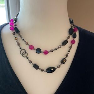 Lia Sophia 38” Black/Pink Hematite Necklace